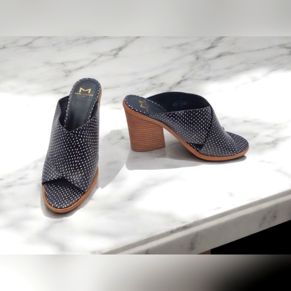 Women's Black and White Polka Dot Heeled Mules Mivolla By Marc Fisher - Picture 1 of 9